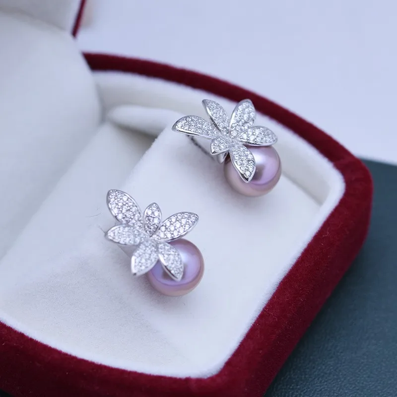 ED020 Lefei Fashion Luxury 9-10mm Strong Luster Few Flaw Freshwater Pearl Leaf Flower Earring For Charm Women 925 Silver Jewelry