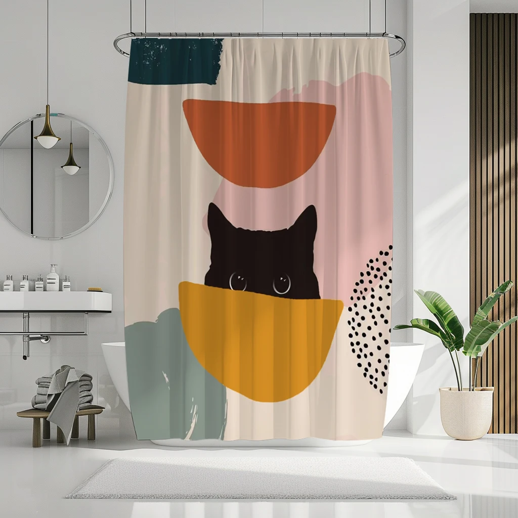 1pc bohemian style abstract black cat pattern printed bathroom waterproof toilet partition bath curtain