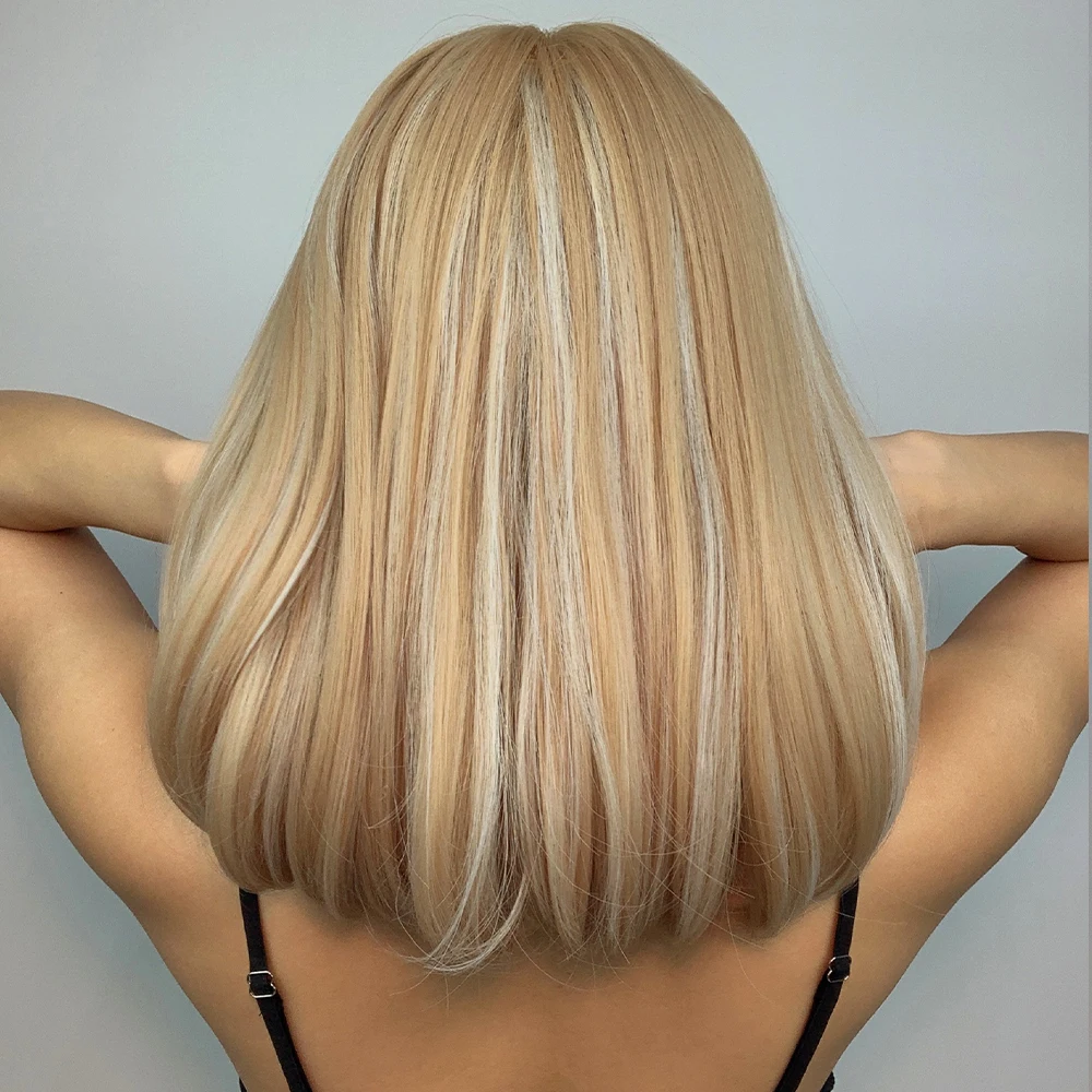 Henry Margu Ombre weiße blonde Bob synthetische Perücke mit Knall natürliche glatte Haar Perücke für Frauen hitze beständige Cosplay Lolita Perücke