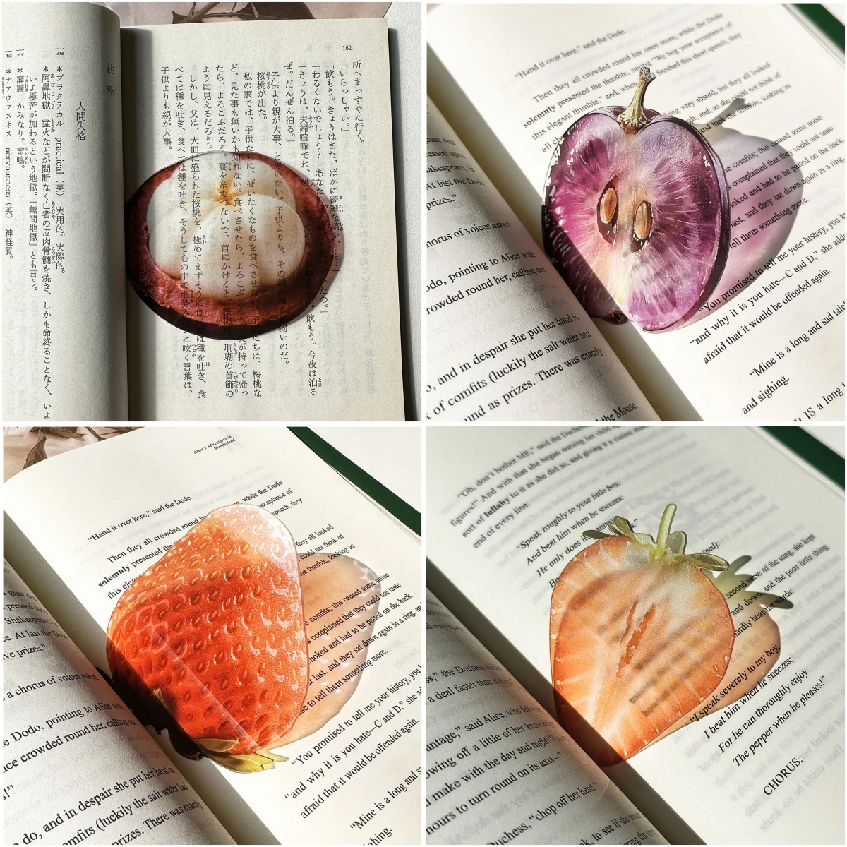 1pc Delicate Transparent Acrylic Simulation Apple Bookmark Reading Mark Student Gift Premium Feeling Cute Grape Tomato Bookmarks