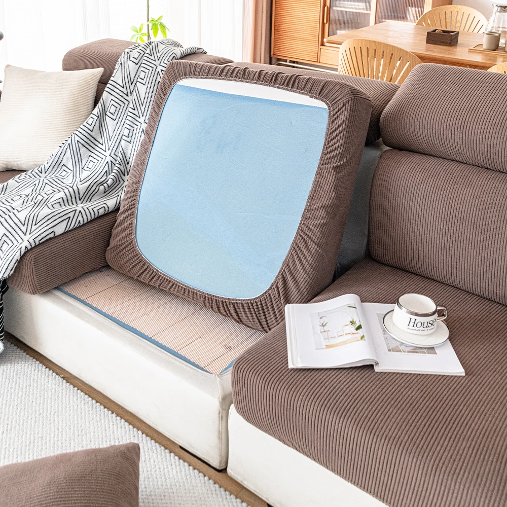 Nieuwe Dikker Jacquard Sofa Zitkussenhoezen Effen Kleuren Gestreepte Bankhoezen voor Woonkamer Sectionele Bankhoezen Afneembare