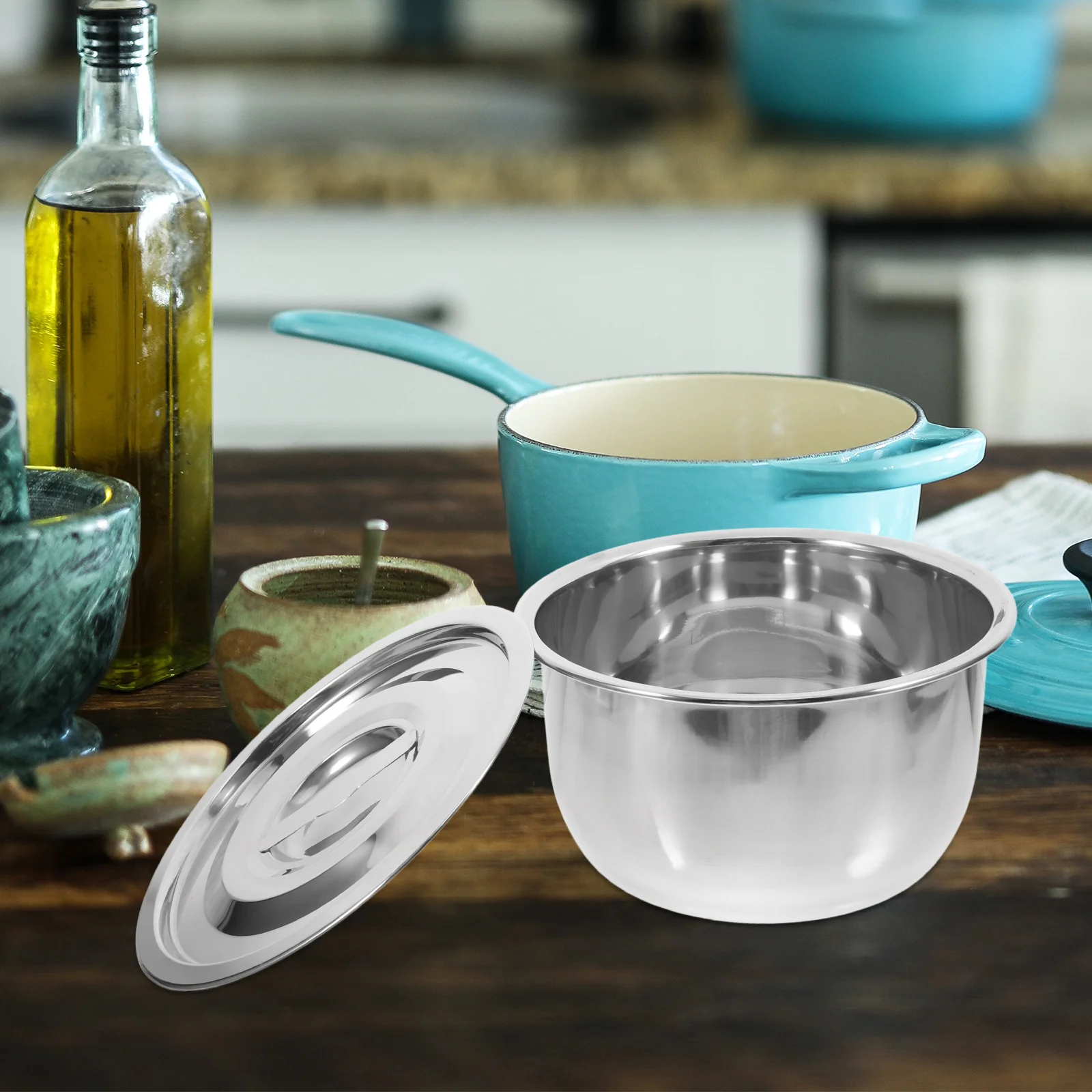 

Stainless Steel Mixing Bowls Metal Basin Airtight Lid 20cm Fruit Salad Bowl Meal Prep Container Kitchen Baking Cooking Serving