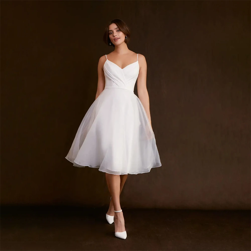 

Short Mini V Neck Princess Wedding Dresses Simple A-Line Bridal Dress Organza Back Button Bridal Gowns فساتين سهرة