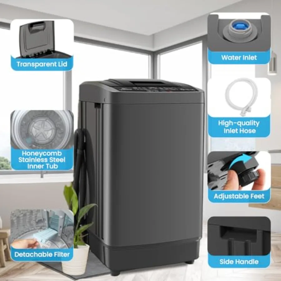 غسالة محمولة بوزن 17.8 رطل مع مضخة تصريف 2.4 قدم مكعب، مجموعة غسالة ومجفف أوتوماتيكية بالكامل، 10 برامج و8 مستويات مياه #4