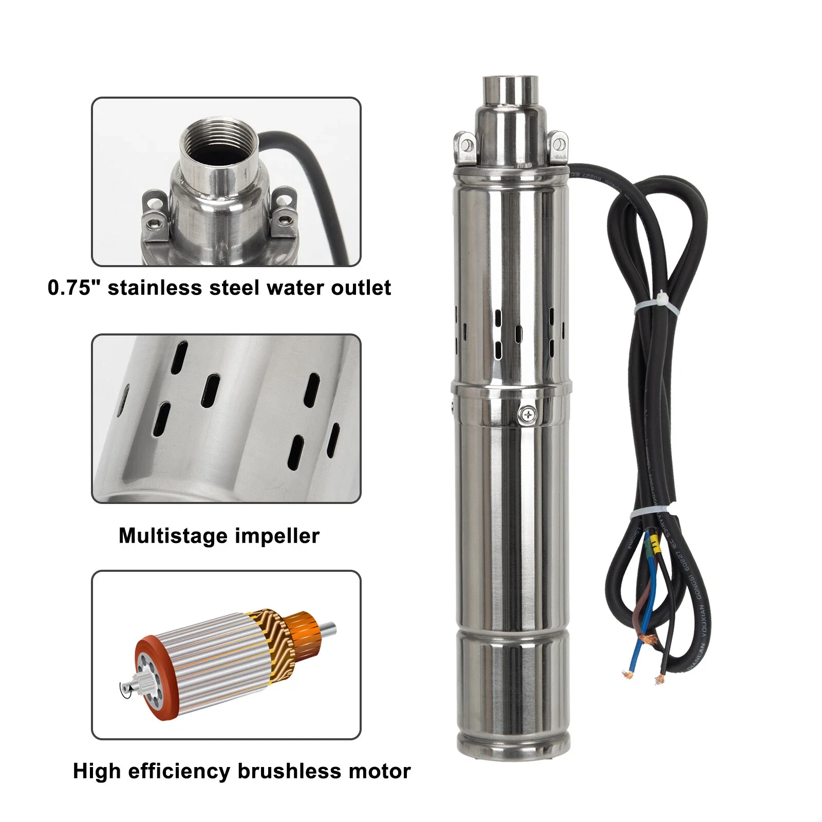 1HP 750W 1.5HP 1200W ソーラー深井戸ポンプ MPPT コントローラー付き液体レベルセンサーキット最大流量 2m3/時間ソーラー水中ポンプ