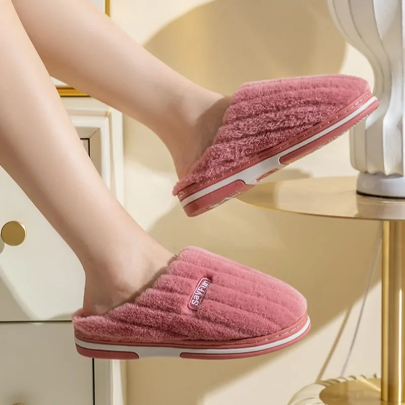 

House Fuzzy Slipper Women Winter Warm Fur Plush Non Slip Indoor Lazy Female Thermal Furry Home Shoe Flat Flip Flop Male Men