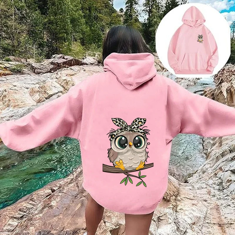 Women's fashion cute cartoon street sportswear Korean round neck long sleeved oversized hooded sweatshirt