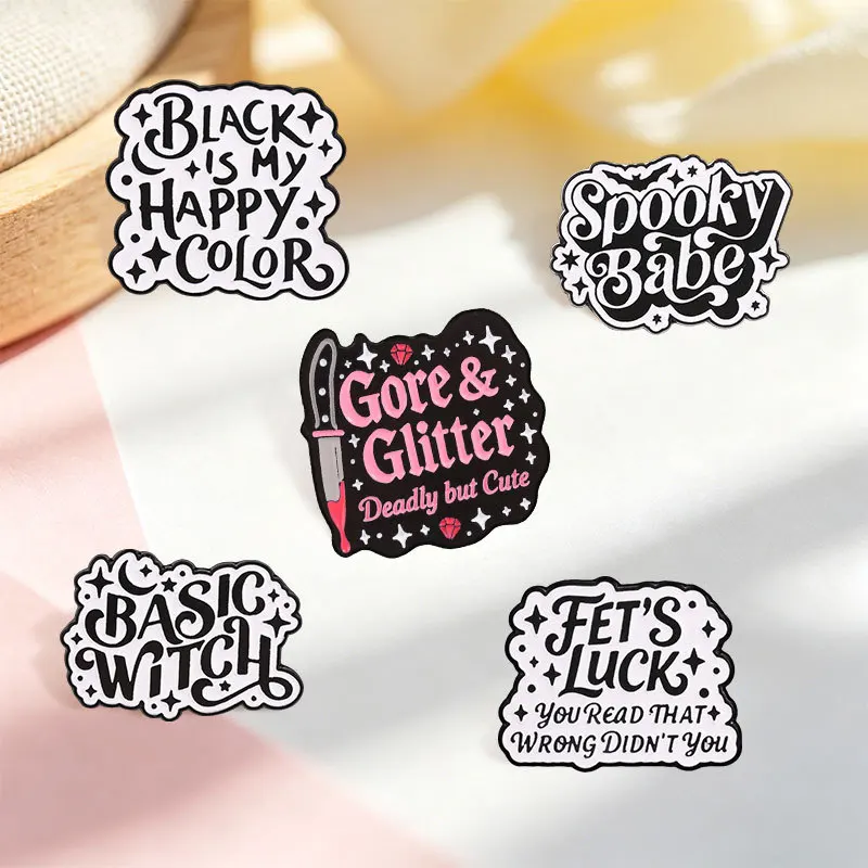 Creative Dark Basic Witch Badge Pins Brooch Black Is My Happy Color Spooky Babe Enamel Lapel Pin Accessory Collar Bag Hat Orname