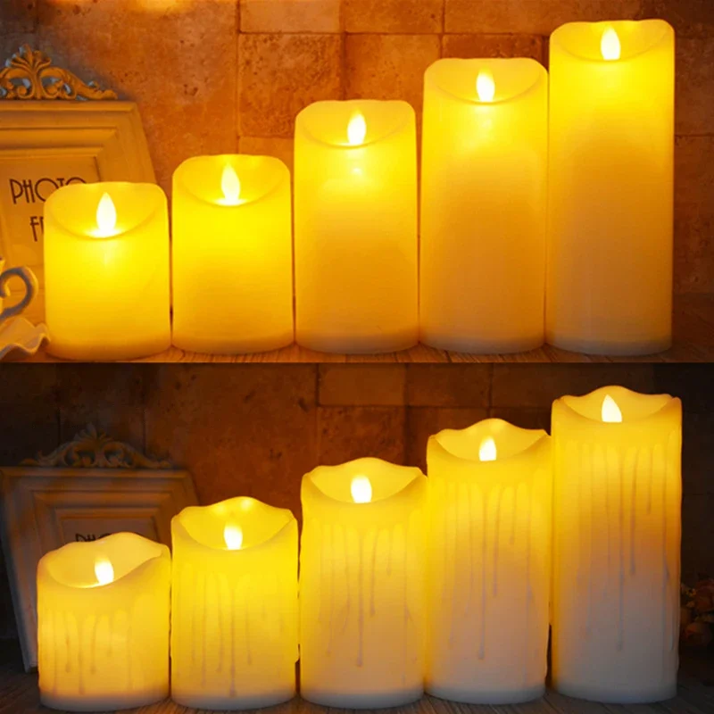 Christmas Flameless Flickering LED Pillar Candles with Dripping Wax Battery Operated Electronic Candle for Halloween Home Decor