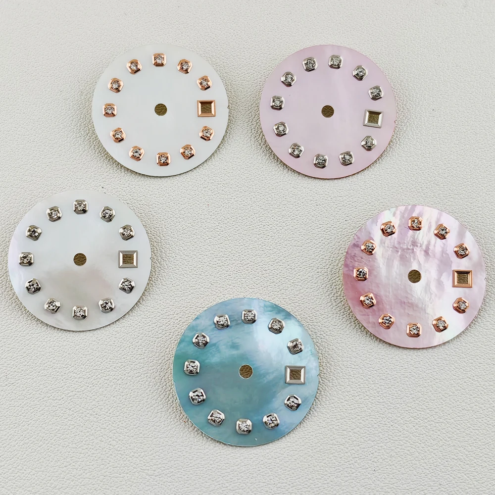 20.5mm nh05 Dial Pearl Watch Dial Diamond Markers Pink White Blue Customizable logo fit 26mm NH05 Movement Watch Parts