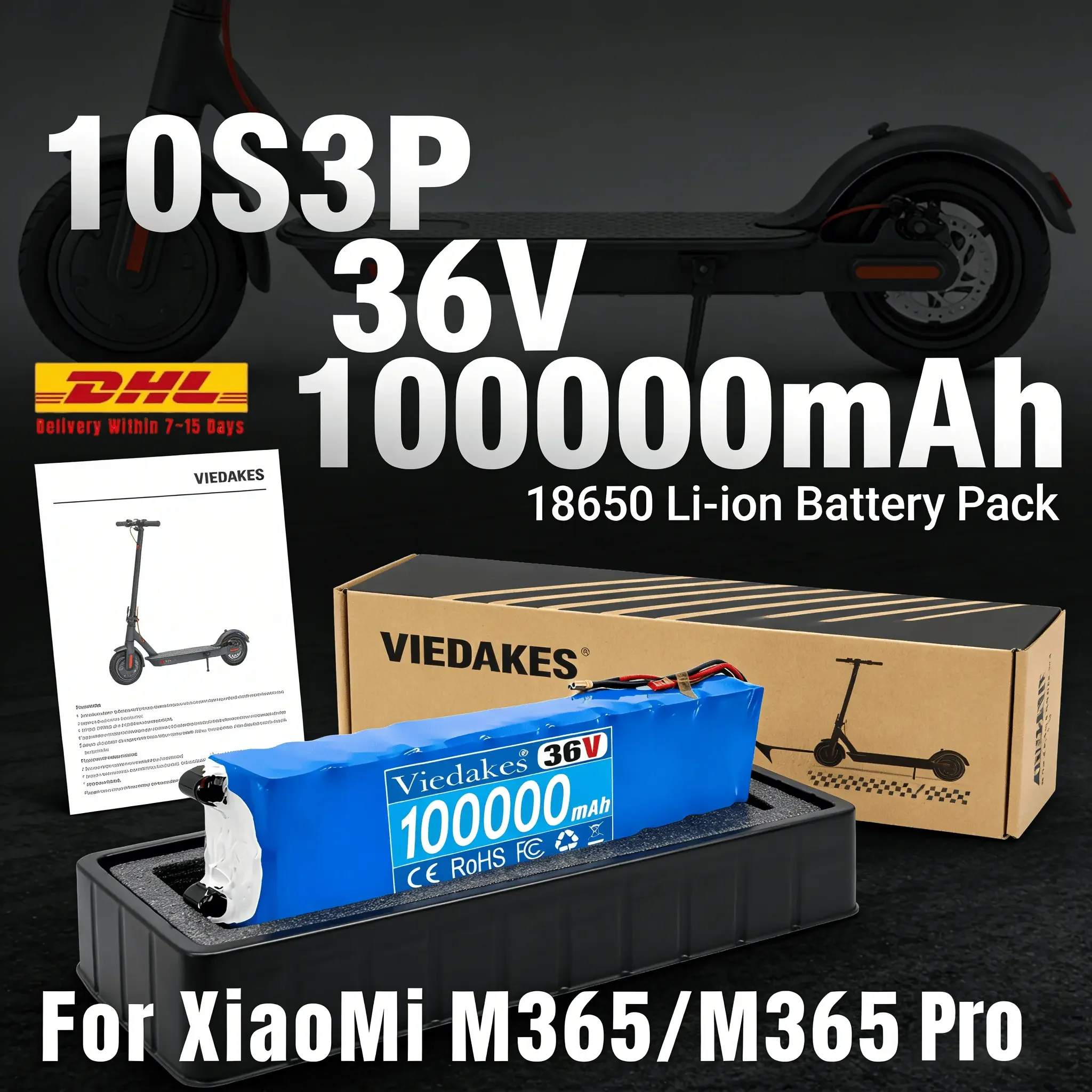 

Flame Retardant 10S3P 18650 Li-ion Battery Pack Safe Casing 36V 100000mAh For Xiaomi M365/M365Pro Indoor Outdoor Scooter