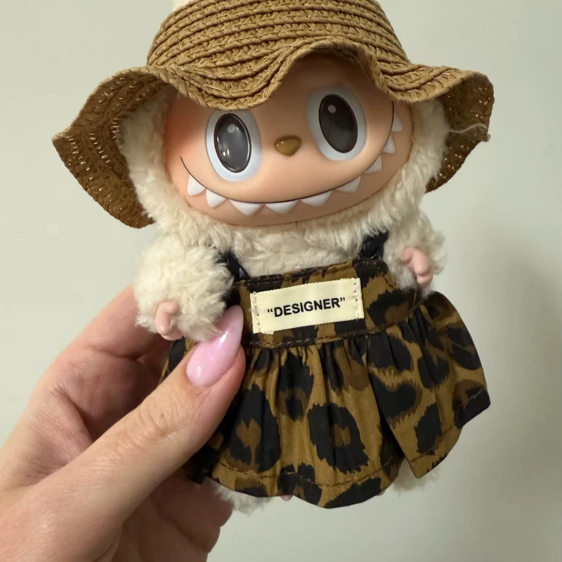 Ropa para muñeca Labubu, accesorios para muñeca Labubu V1 V2 de 15-17cm y ropa de vestido con estampado de leopardo de muñeca de algodón de 10cm