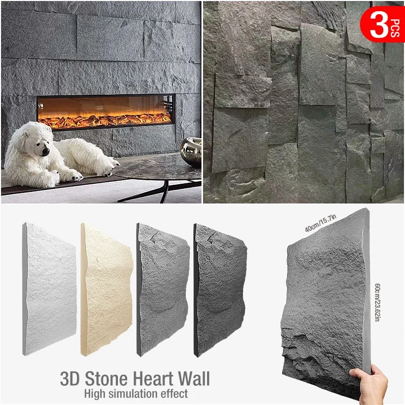 60x40cm high simulation stone 3D wall stickers stone brick wallpaper wall covering living room rhombus 3D wall panel mold tile