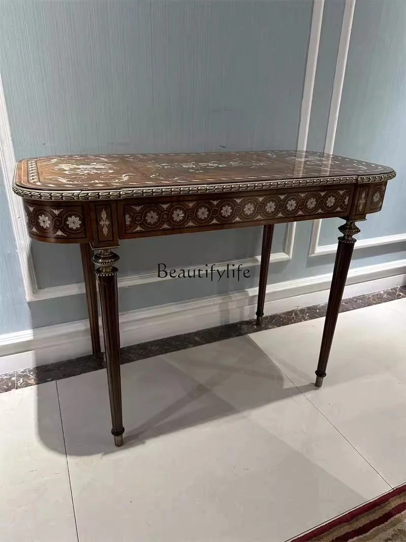 European desk dressing mahogany solid wood desk inlaid shell