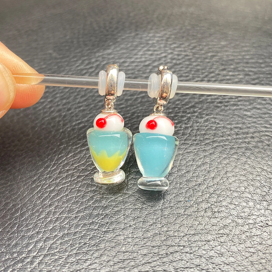 

925 Sterling Silver Soda Murano Glass Bead Dangle Charm For Bracelet Bangle European Jewelry