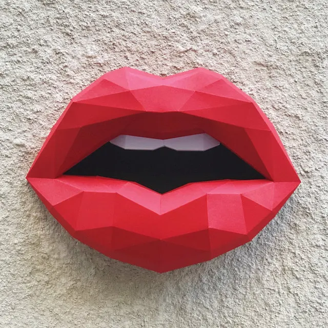 Sexy Mouth Paper Model 3D DIY Material Creative Home Wall Desk Decor Props DIY Hand Made Geometric Paper Figures Craft Project