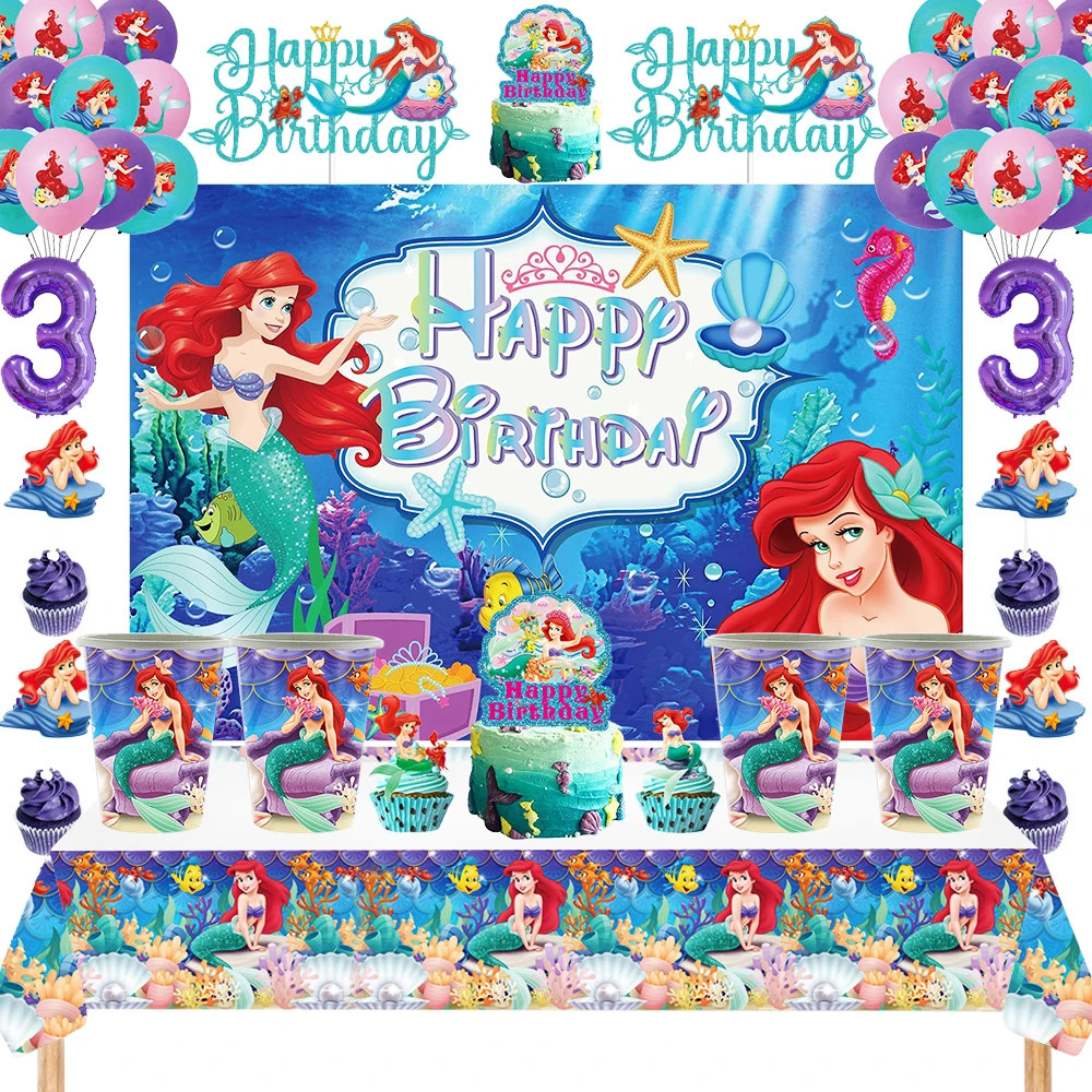 

Theme The Little Mermaid Princess Ariel Birthday Party Supplies Tablecloth Globo Set Party DIY Decoration Girl Favors Event Gift