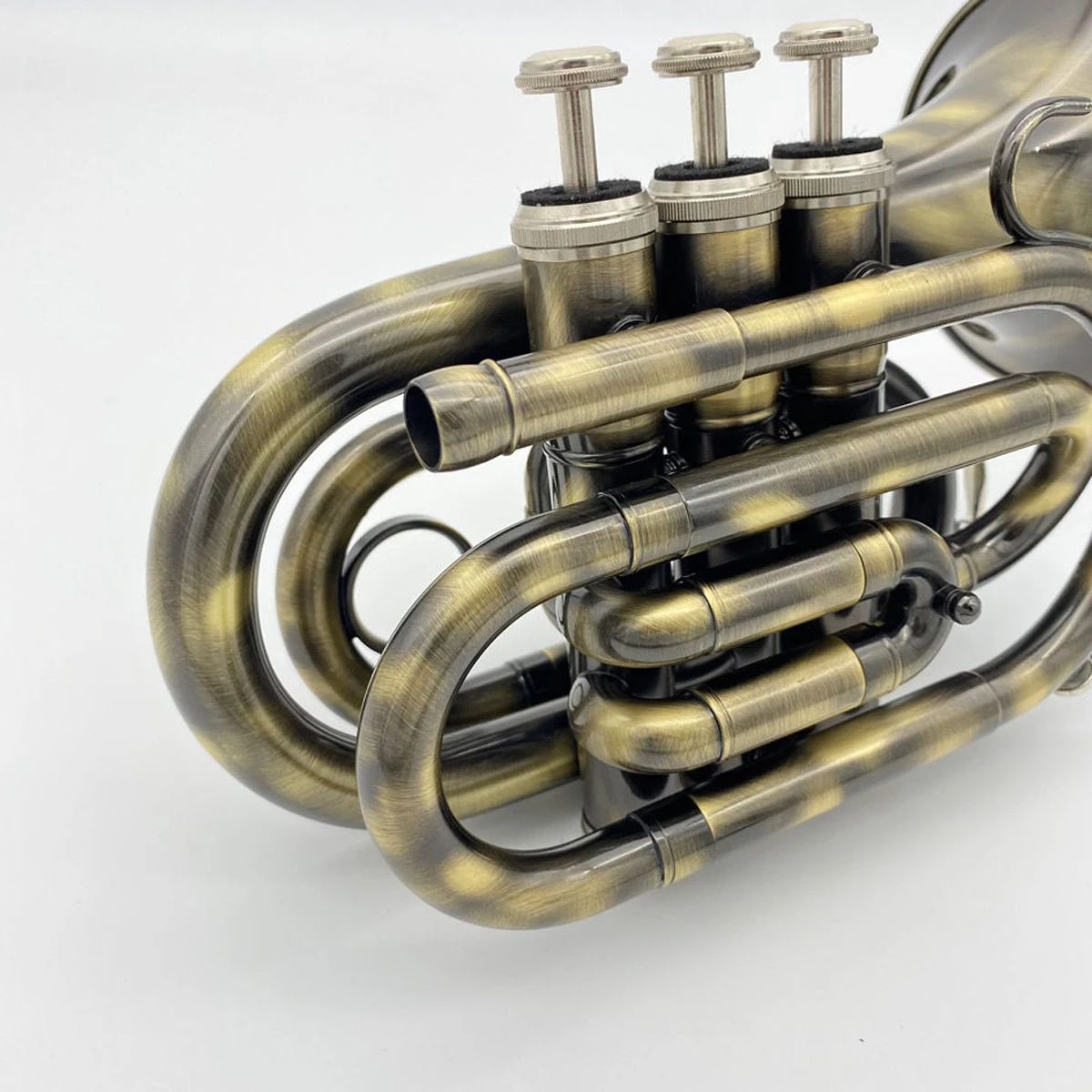 High-end professional trumpet black nickel gold brushed palm number three-tone antique pocket trumpet playing instrument