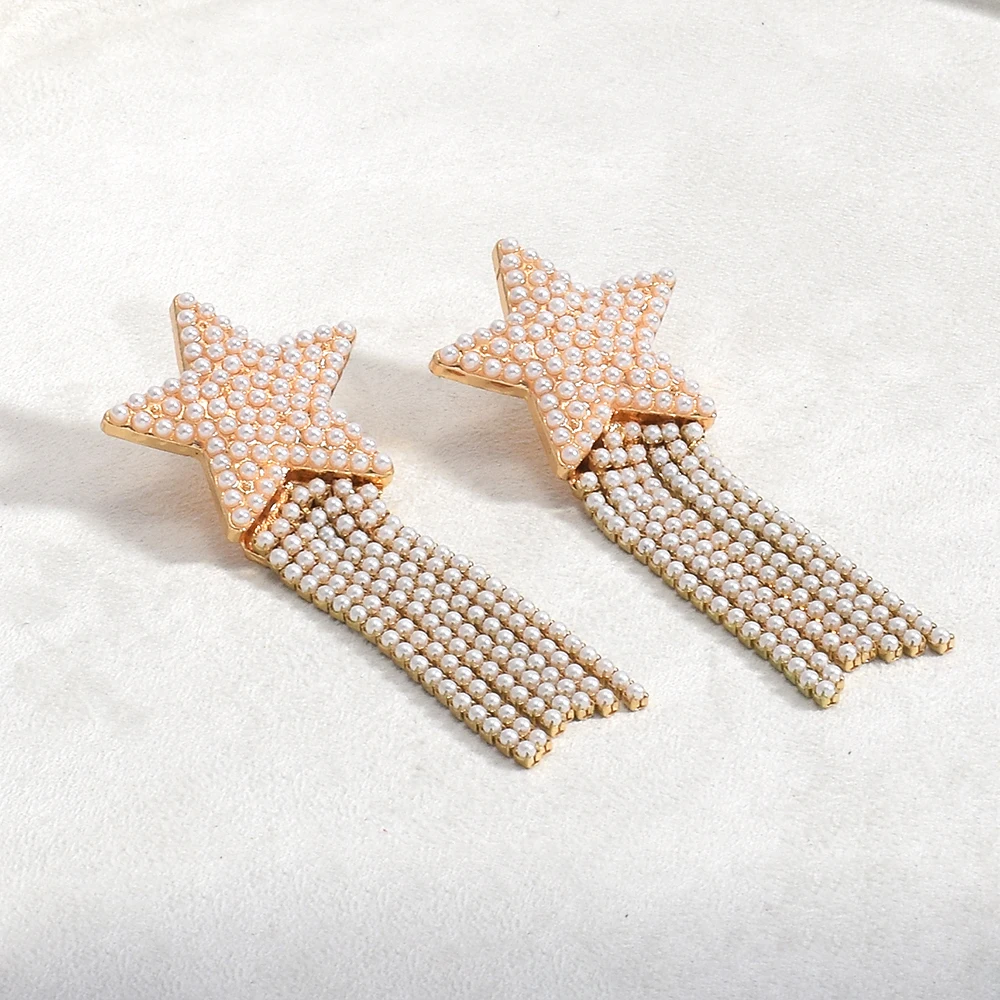 Bohemian Earrings For Women Statement Crystal Jewelry New Handmade Long Tassel Earring Pearls Star Drop Earrings