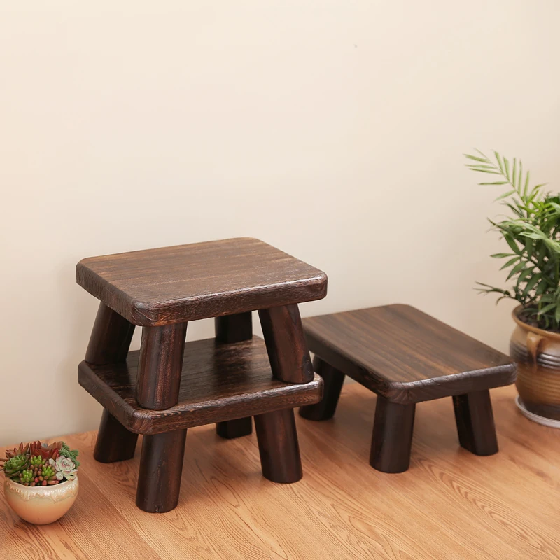 Household Living Room Low Stool Japanese Style Retro Porch Wear Shoe Stool Children's Kindergarten Solid Wood Stool