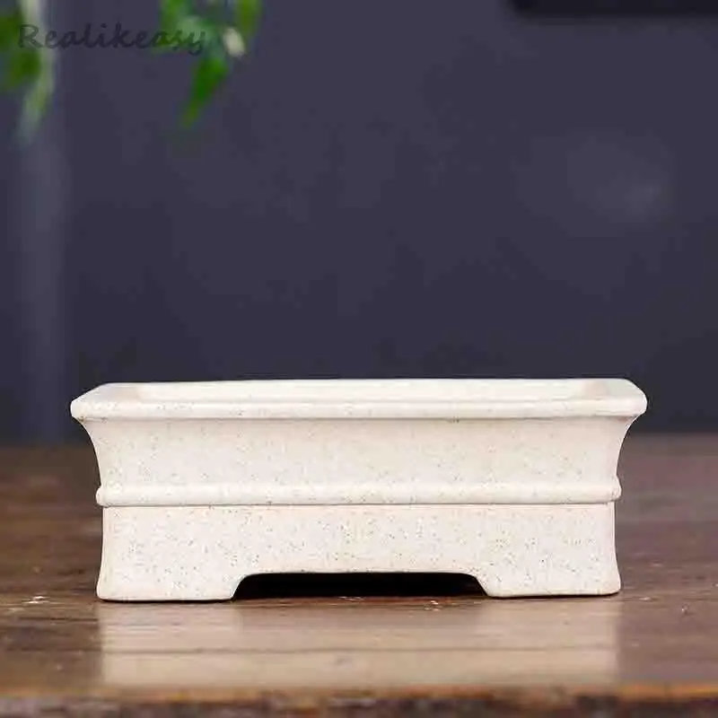 Yixing Purple Sand Bonsai Flower Pot Small Breathable Square White Succulent Landscape Pot Chinese Home Decorative Flower Pot