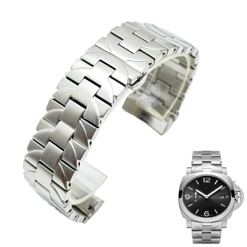 Solid Stainless Steel Scratch-Resistant Watchband for Panerai Series 22MM 24MM Black Silver with Quick-Release Arc Interface