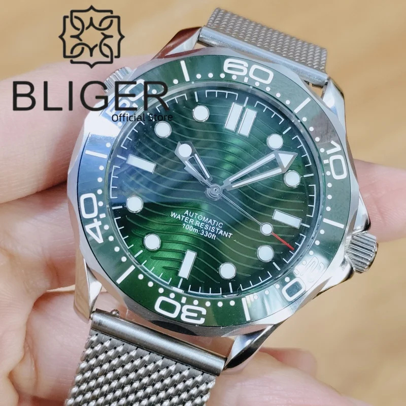 BLIGER BN007 NH35 Automatic Movement 41mm Men\'S Dive Watches Ceramic Bezel Domed Sapphire C3 luminous 100M Waterproof SolidSteel
