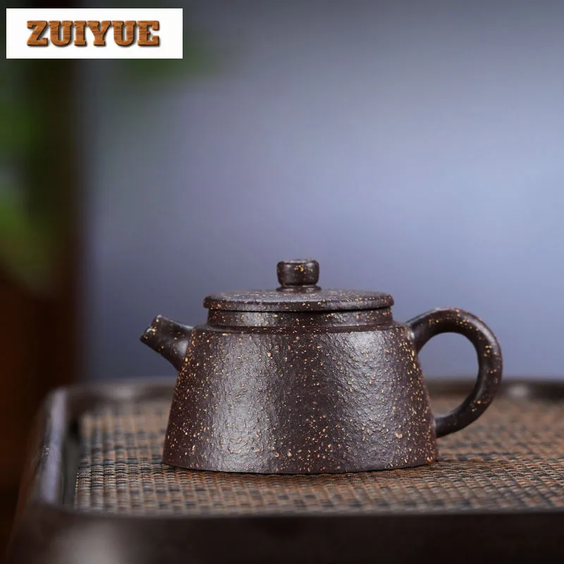 

230ml Yixing Purple Clay Teapots Handmade Fish Cover Pot Raw Ore Coarse Sand Purple Jade Gold Sand Kettle With Filter Zisha Tea