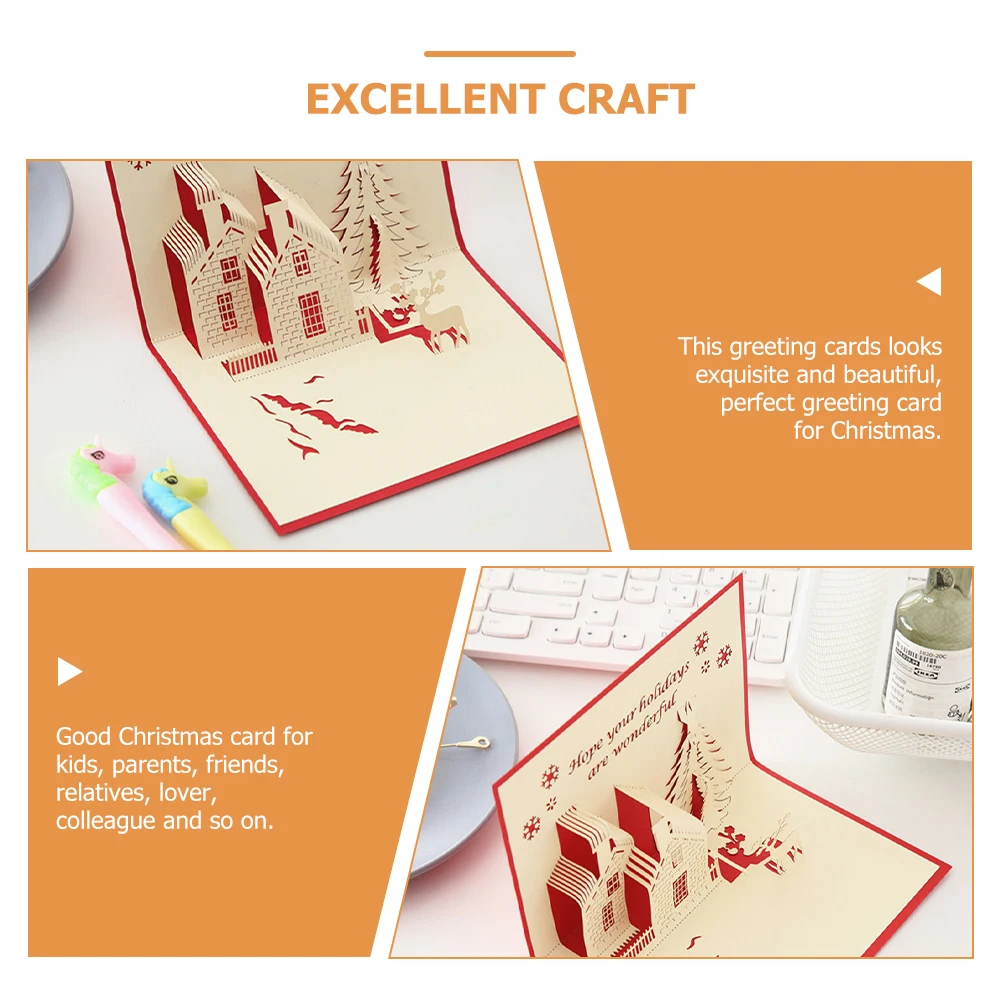 

2pcs 3D Christmas Greeting Cards Creative Festival Blessing Cards Xmas Gift Card Paper Material For Kids Parents Friends