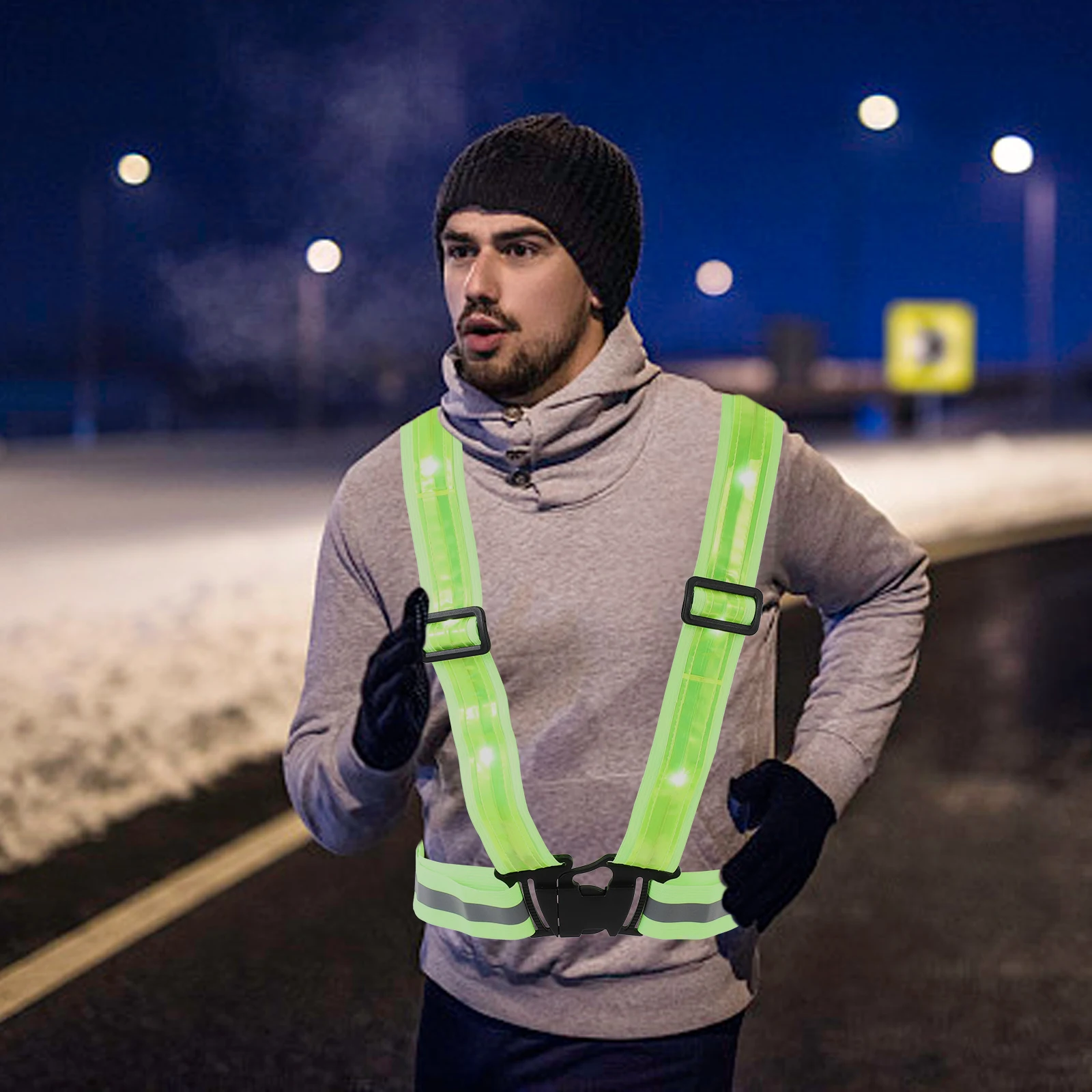 

LED Glow Vest Reflective Belt High Visibility Running Gear Green Strap Adjustable Elastic B Outdoor Safety Clothing