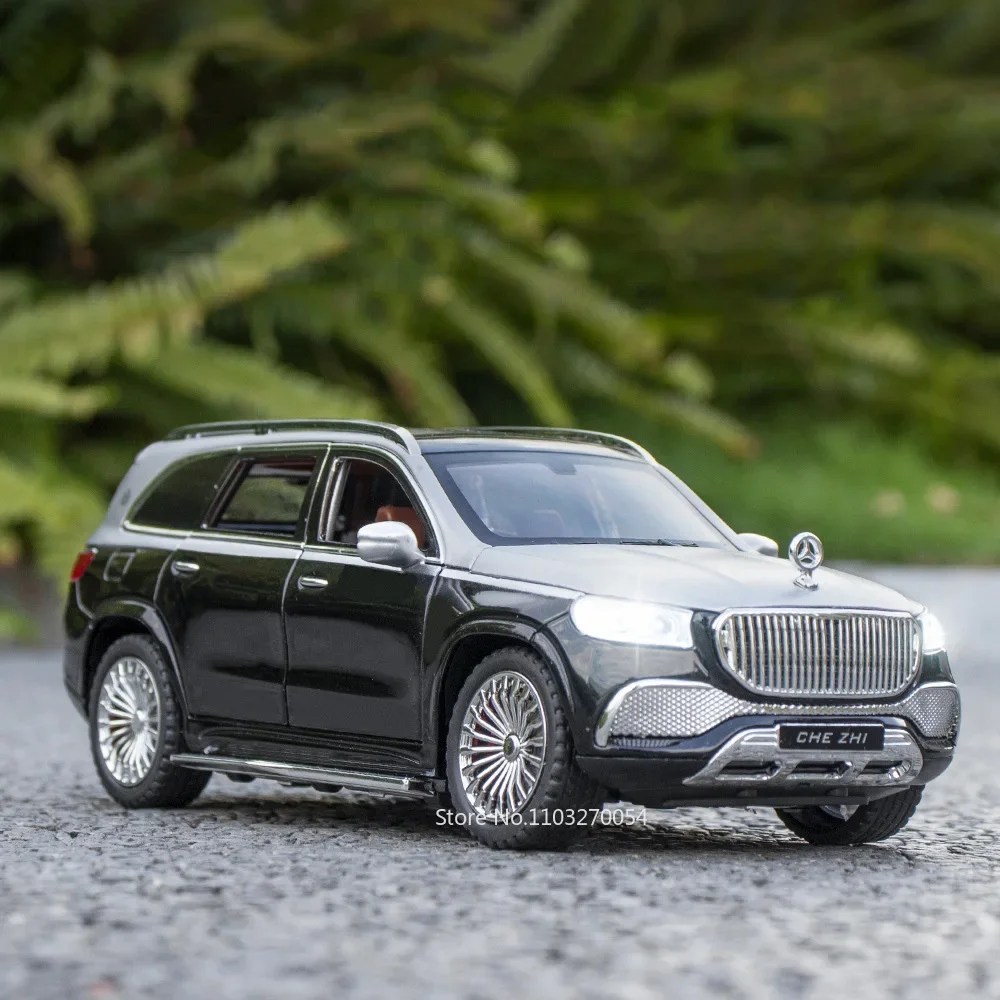 Scale 1/24 Maybach GLS600 Car Model Toys Diecast Alloy Vehicle Sound Light Pull Back Doors Opened Rubber Tire Toy Gifts for Kids