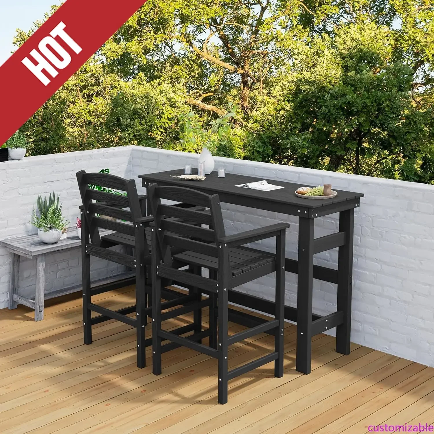 

Набор уличной мебели: настраиваемый комплект стола и стульев для бара, для использования на открытом воздухе, у бассейна, на заднем дворе, в саду, черный цвет