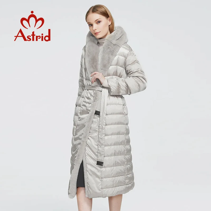 Astrid 2023 New Winter fashion Women\'s coat  women long warm Jacket waistband with Rabbit fur Fur collar  AR-7518