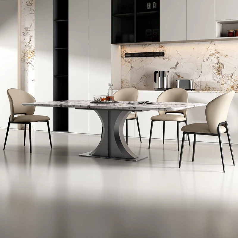 

High quality modern dining table set Italian minimalist design luxury black marble square dining table with chairs