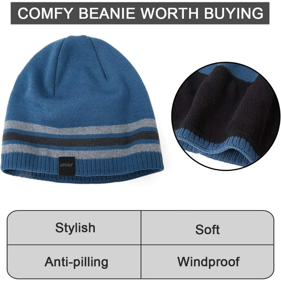 Мужские зимние теплые вязаные шапки, простая шапка-бини с черепом и манжетами, тобогган, вязаная шапка