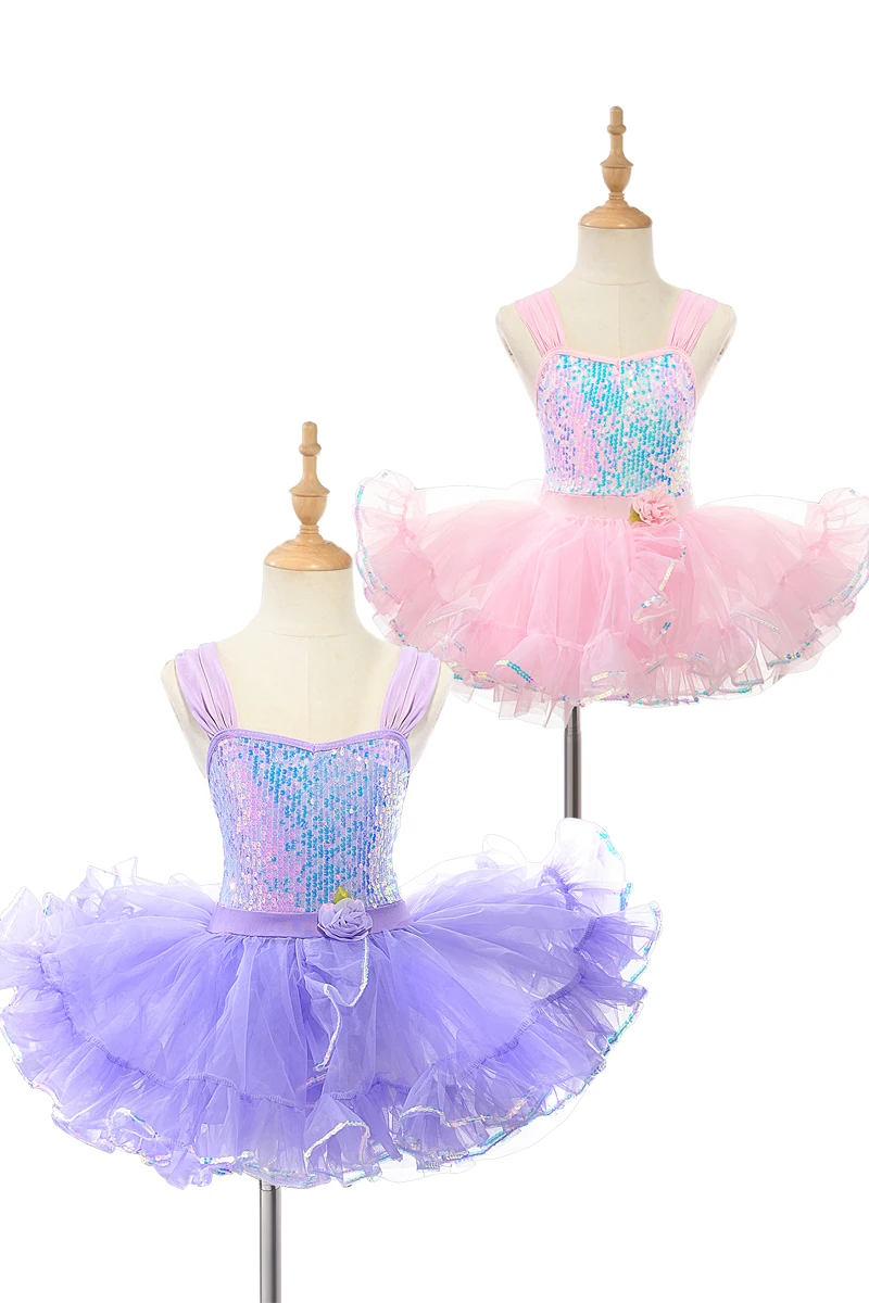 Children Ballet Dress Purple Pink Girls Kids Sequined Princess Dress Ballet Tutu Swan Dance Performance Costume Tutu Skirts