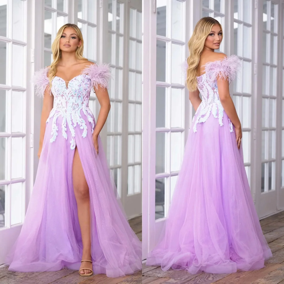 

Lica Purple Prom Dress Lace Appliqued Formal Gowns Event Customized Front Slit Beach Women Long Floor Length Vestidos De Gala