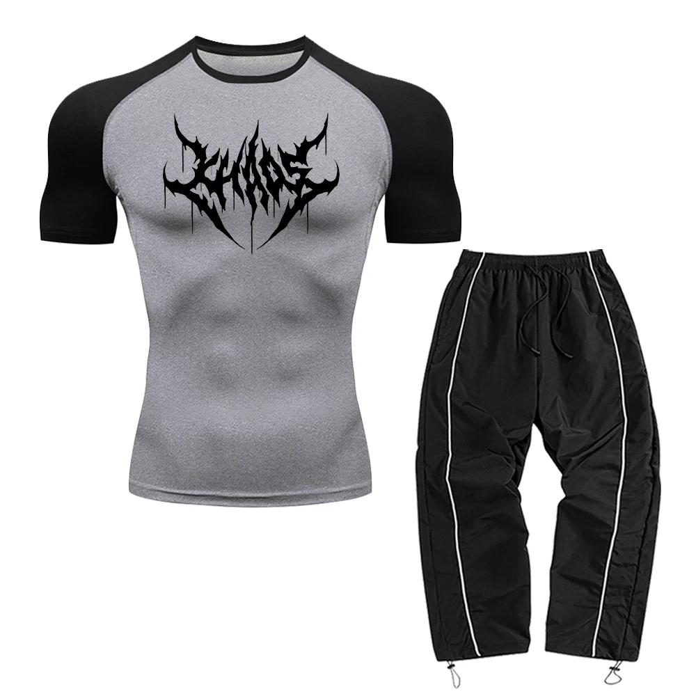 Men's Casual Two-Piece Set Including A Printed Short-Sleeved Top And Long Pants Suitable For Fitness Training And Commute Wear