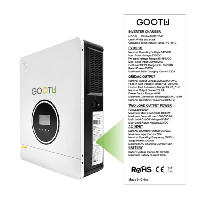 4.2KW 6.2KW 10.2KW inverter solare ibrido con MPPT 450VDC doppia uscita 48V 120A caricatore solare 220/230/240V inverter doppio MPPT