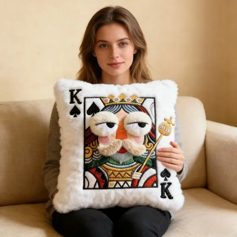 2026 1pcs Funny Plush Embroidered Poker Card Pillow Home Sofa Bedroom Decorative Cushion Throw Pillow Poker Design