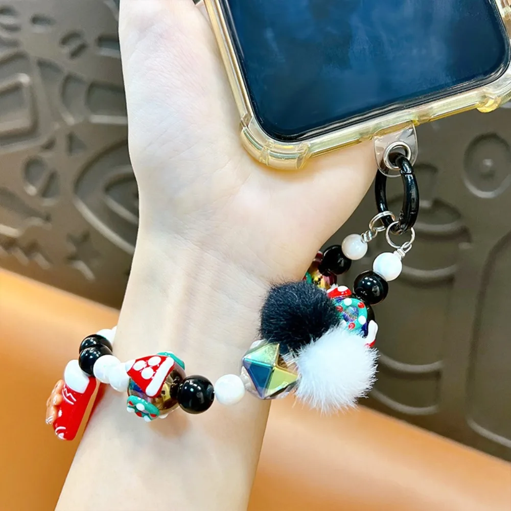 Gifts Santa Claus Christmas Beaded Keychain Christmas Multi-function Mobile Phone Chain Acrylic Santa Claus Pendant