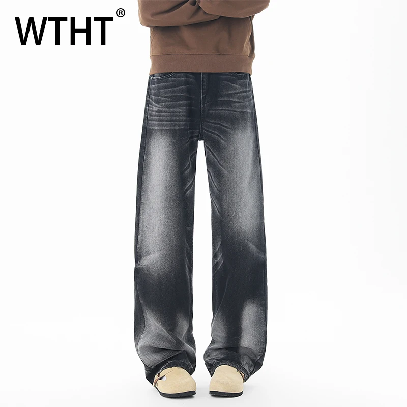 

WTHT Fashion 2026 Summer Men's Wash Do Old Straight Loose Denim Pants Trendy High-waisted Wide Leg Jeans Male 2A2806