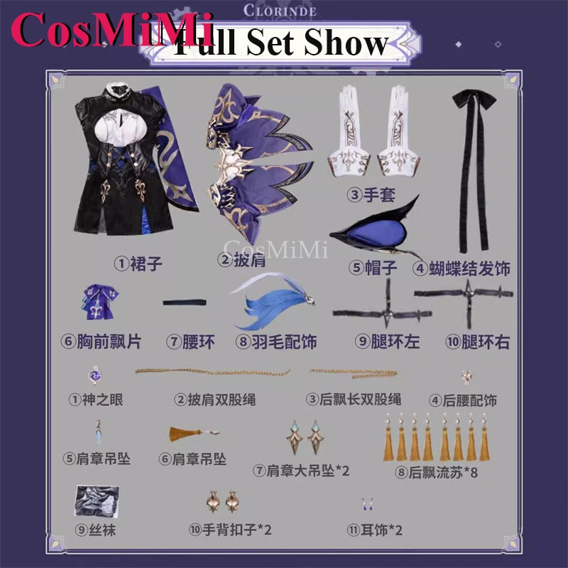 CosMiMi Clorindeคอสเพลย์เกมGenshin Impactเครื่องแต่งกายหวานGorgeous Battleเครื่องแบบชุดCarnival Partyบทบาทเล่นเสื้อผ้า