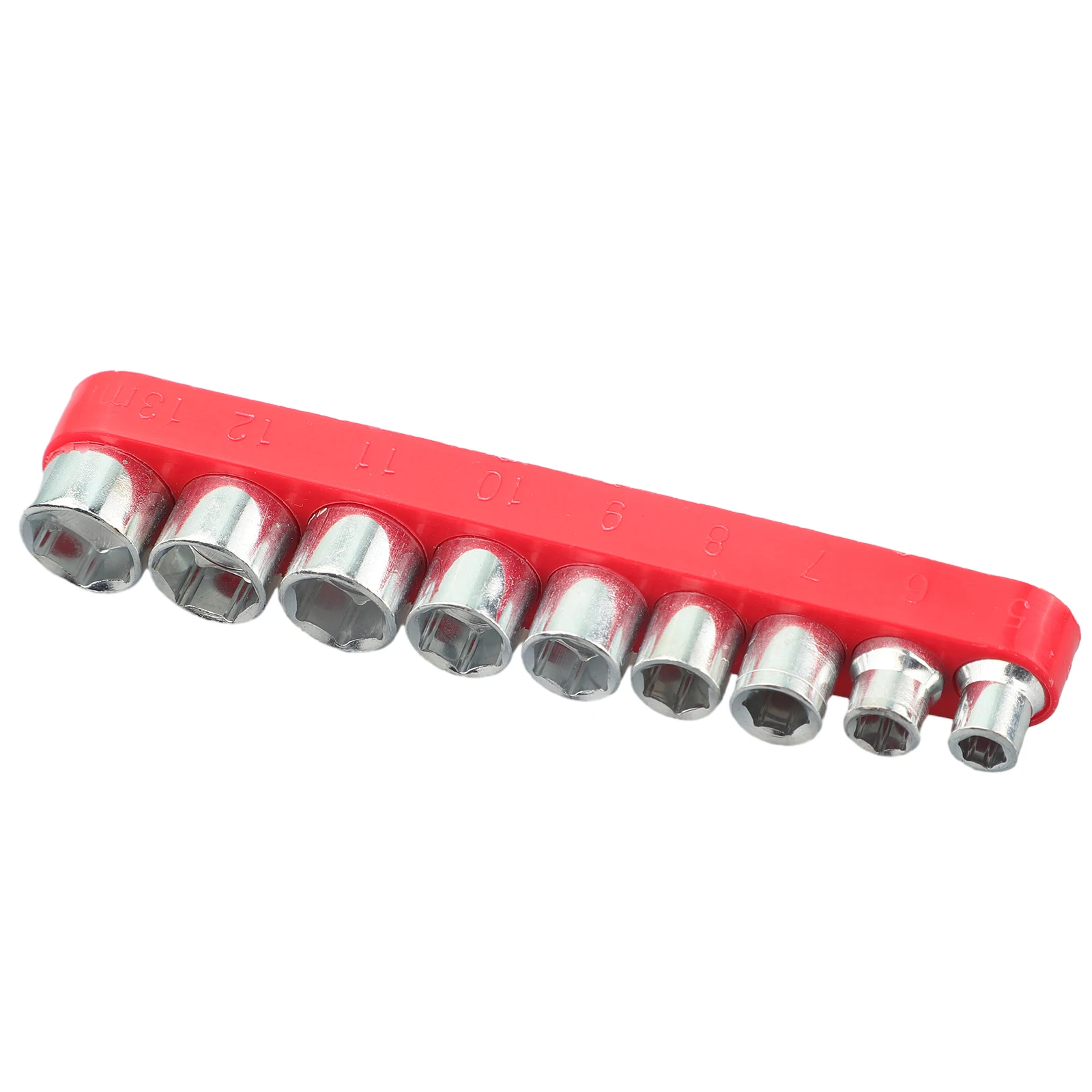9pcs 5-13mm Hex Socket Wrench Head For 1/4 inch 6.35mm Drive Metric 6 Point Hexagon Sockets Set Nut Driver with Rubber Holder