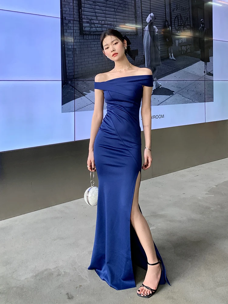 

High-End Evening Gown One-oulder Performance Dr Sexy Slimming Fi-Tail Wine Toasting Costume Faionable Midi Dr