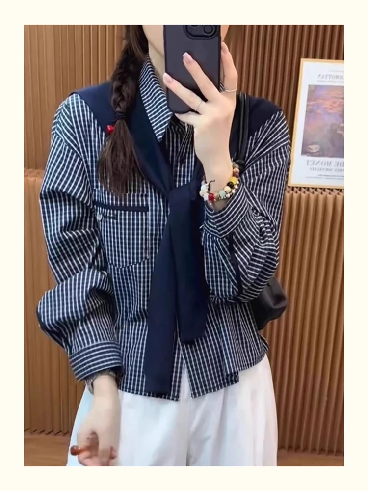 

Women's Long Sleeve Striped Shirt Jacket Korean Style Design Autumn New Fashion Slimming Versatile Top Shoulder Wrap Shirt