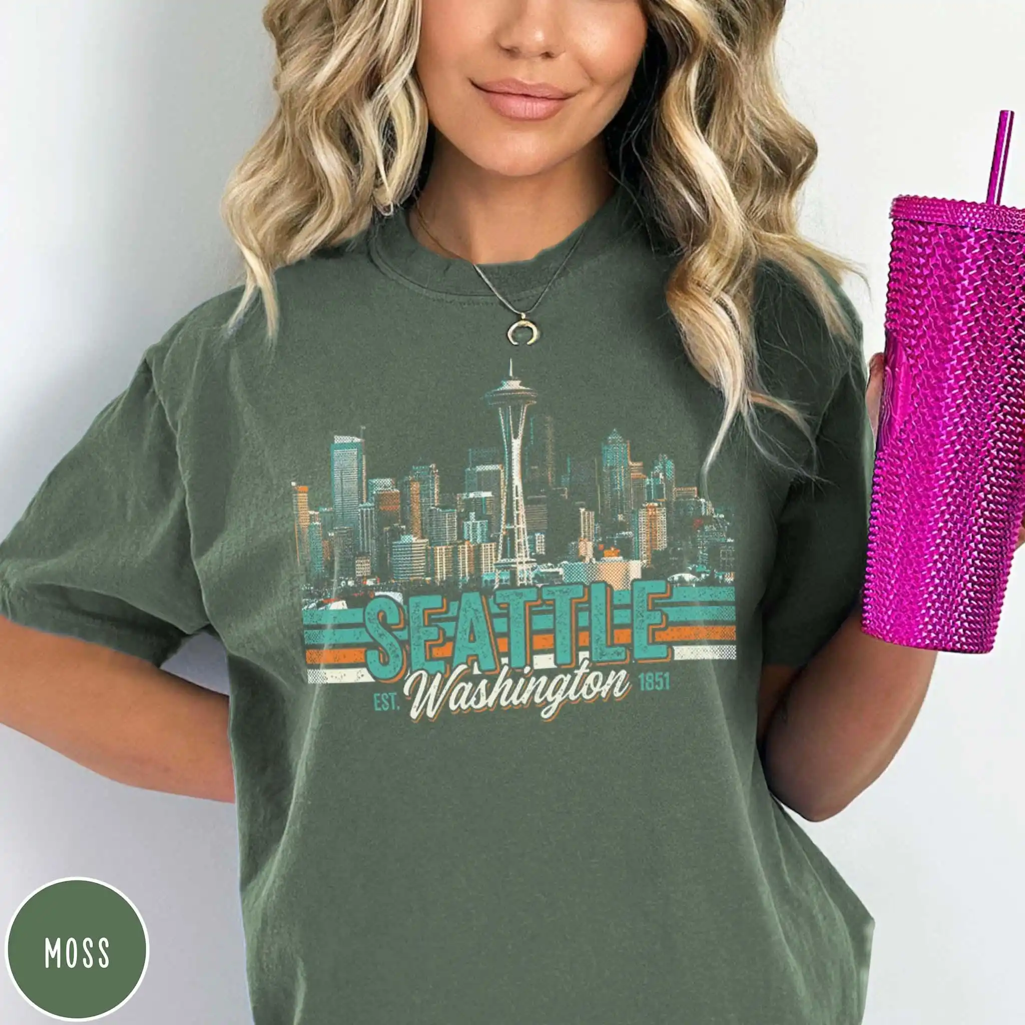 Seattle City Skyline Shirt Retro Space Needle Graphic Tee Gift for Washington Lovers Northwest Traveler Souvenir T-shirt