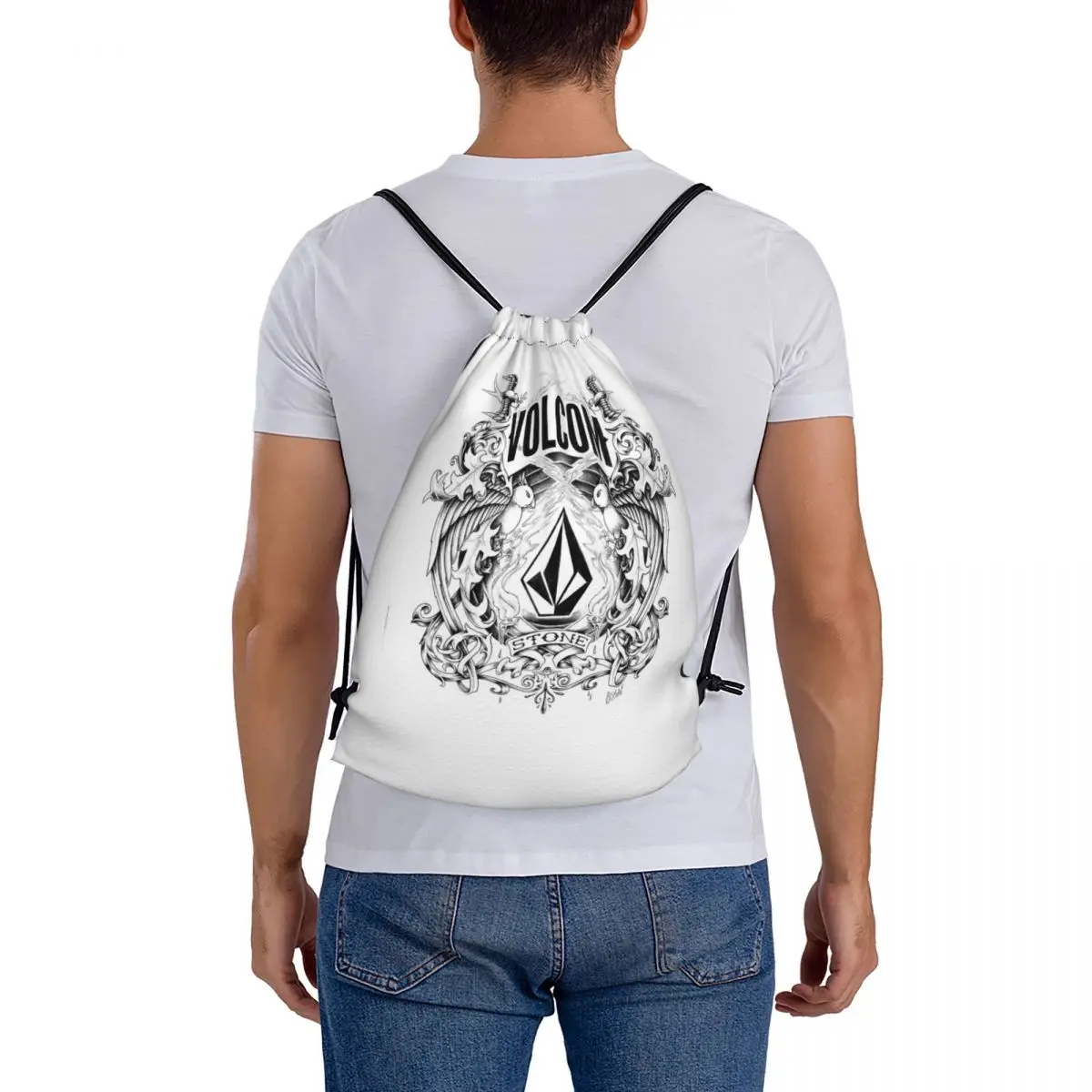 

V-Volcom Logo Backpacks Portable Drawstring Bags Sundries Bag Book Bags for Travel Students