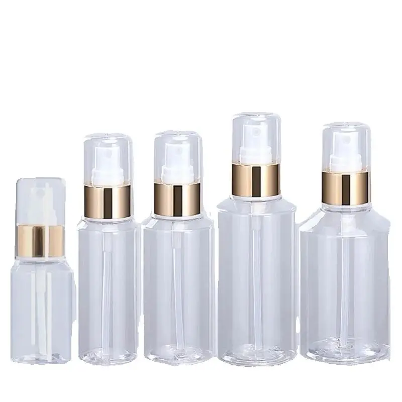 

20Pcs Empty Clear Plastic Mist Spray Bottle 50ml75ml100ml 150ml 200ml Black Gold Pump Cosmetic Refillable Hair Spraying Bottles
