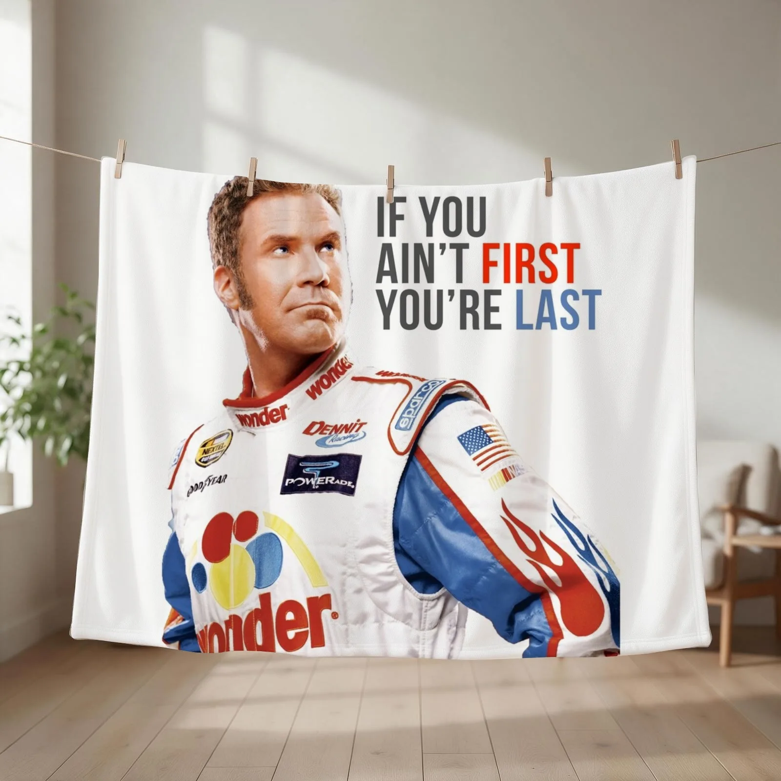 Will Ferrell Talladega Nights Ricky Bobby If You Ain't First You're Last Throw Blanket Winter beds Plaid Comforter Blankets